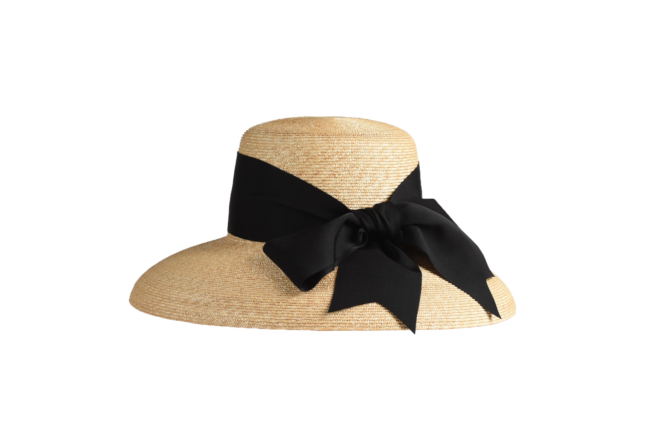 Wide Brim Sun Hat, Vintage 60s, Natural Straw, Ribbon Hatband